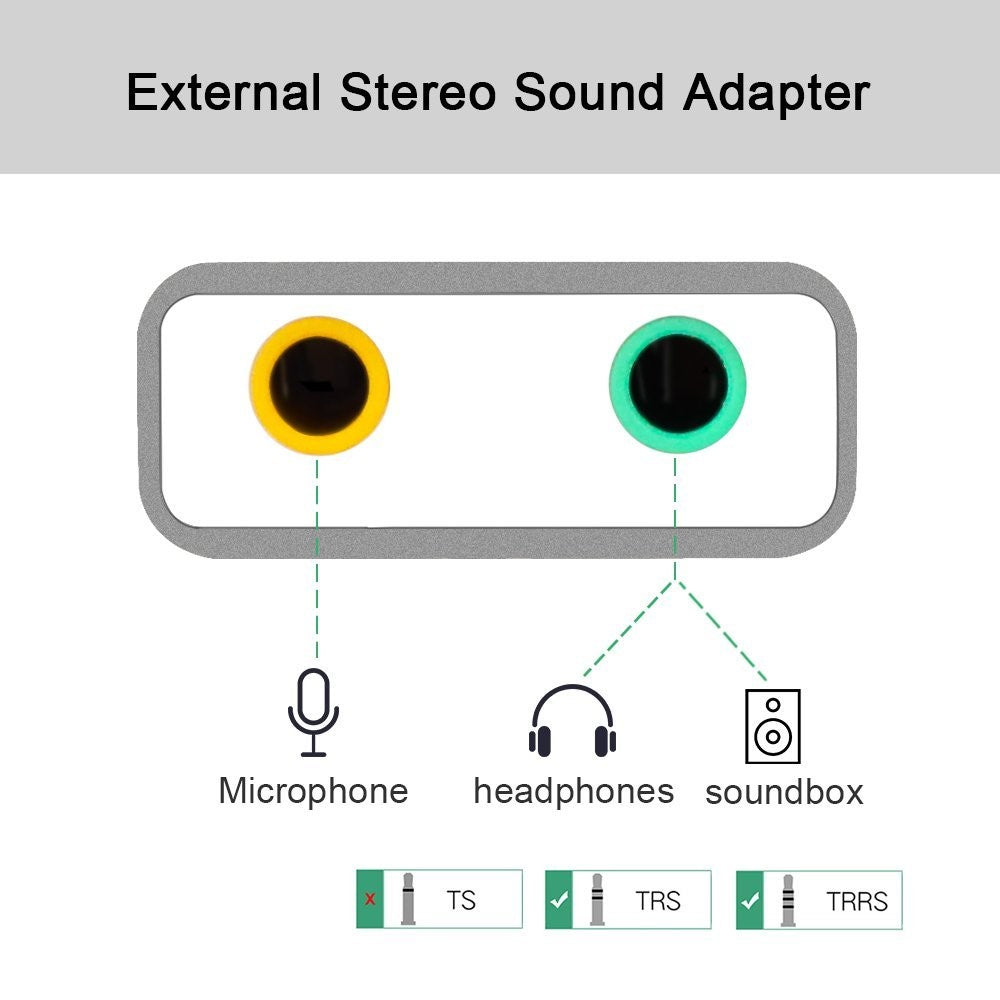 USB lydadapter eksternt stereolydkort med 3,5 mm hovedtelefon- og mikrofonstik
