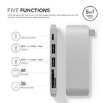 USB Type-C Hub Aluminum Alloy Adapter 5 in 1 Multi-Port Combo Converter for MacBook Pro (2016)