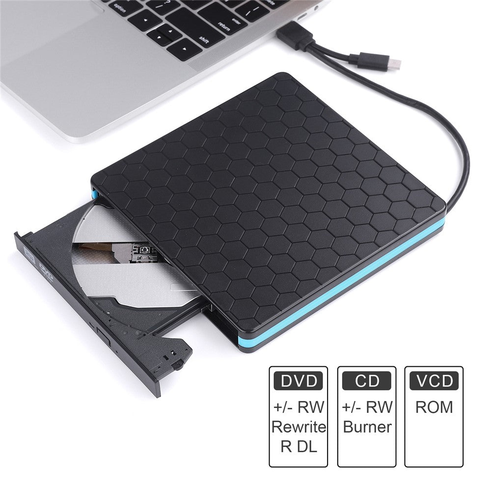 External CD DVD Drive Burner Player to USB 3.0 Type-C Portable Slim DVD/CD ROM RW Rewriter/Writer/Reader