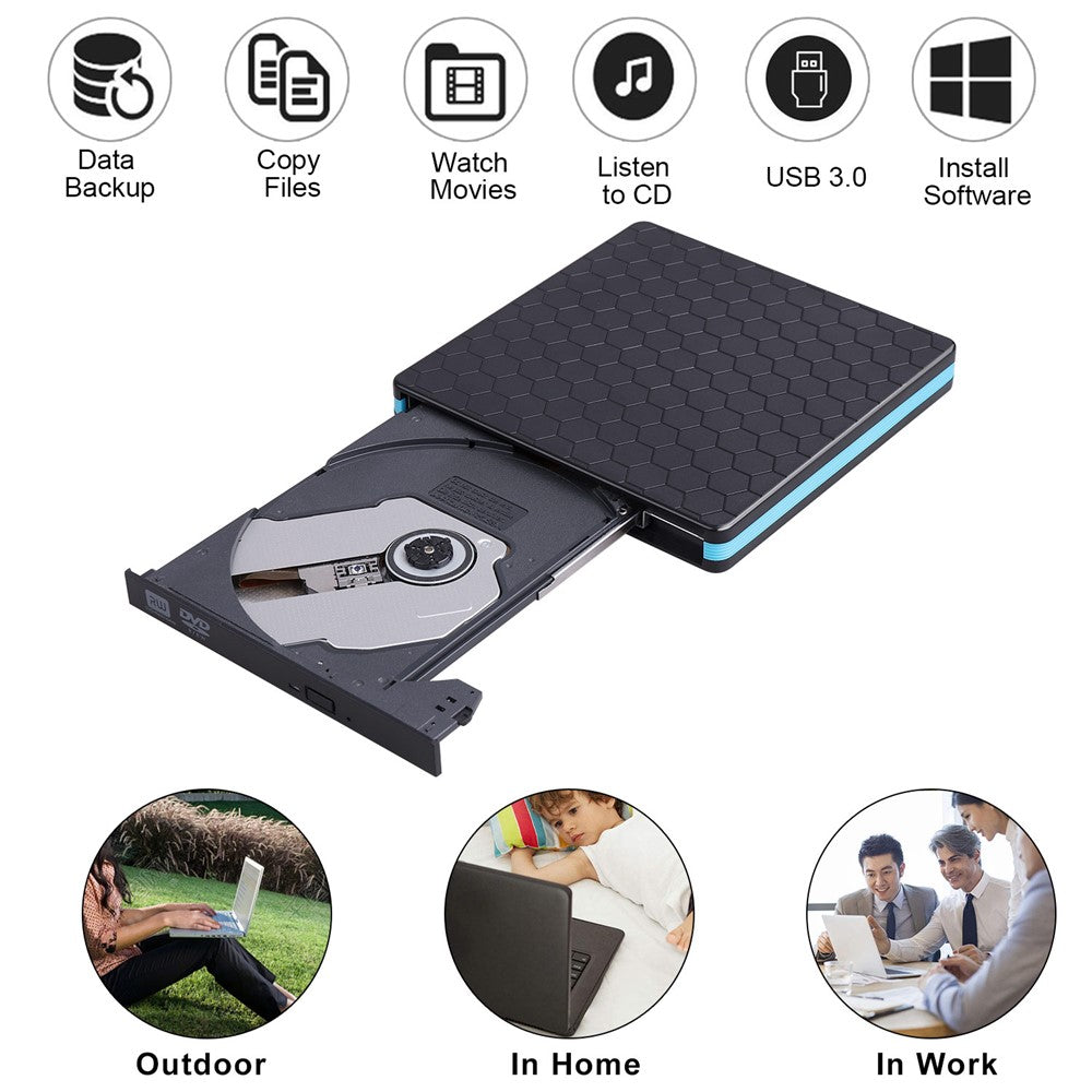 External CD DVD Drive Burner Player to USB 3.0 Type-C Portable Slim DVD/CD ROM RW Rewriter/Writer/Reader