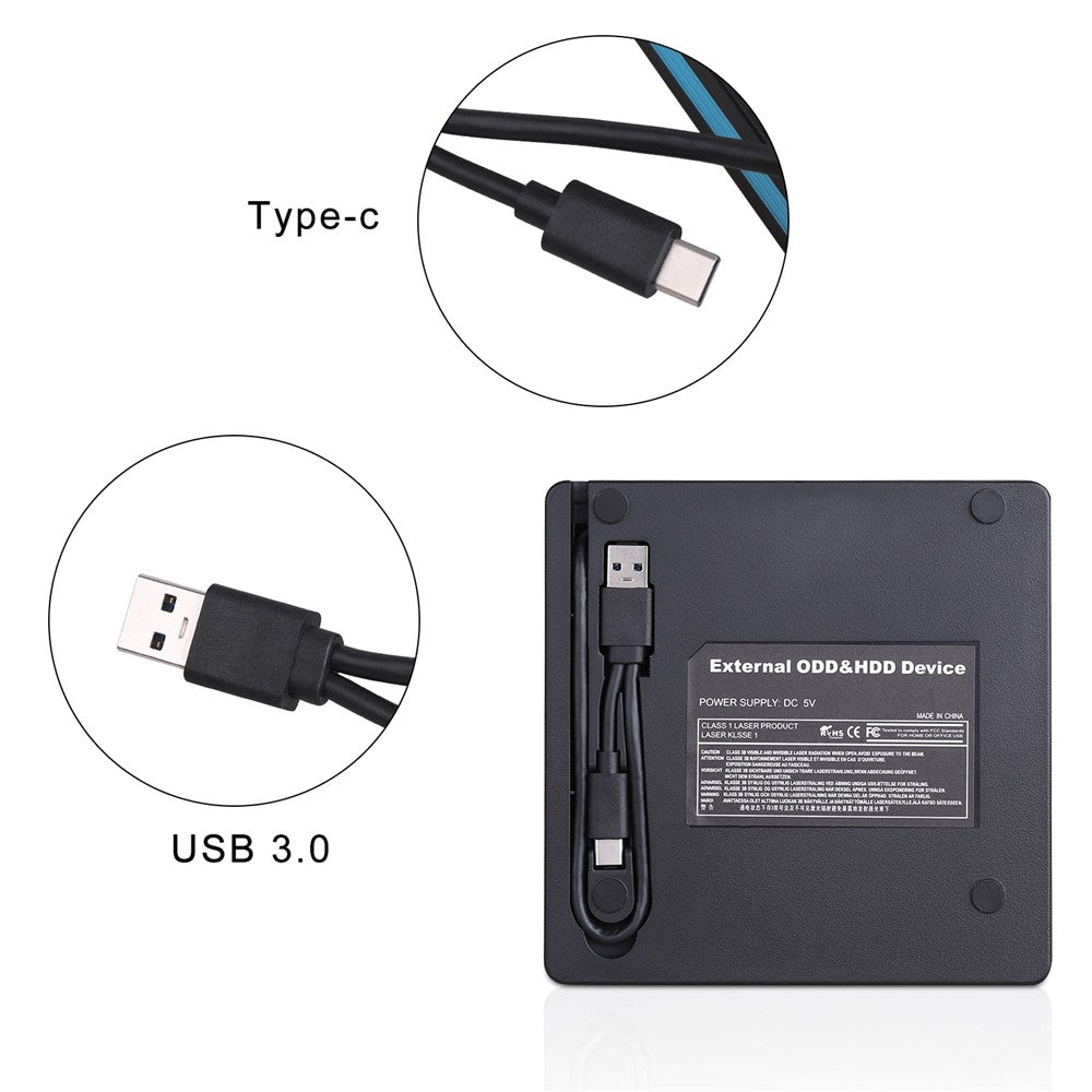 External CD DVD Drive Burner Player to USB 3.0 Type-C Portable Slim DVD/CD ROM RW Rewriter/Writer/Reader