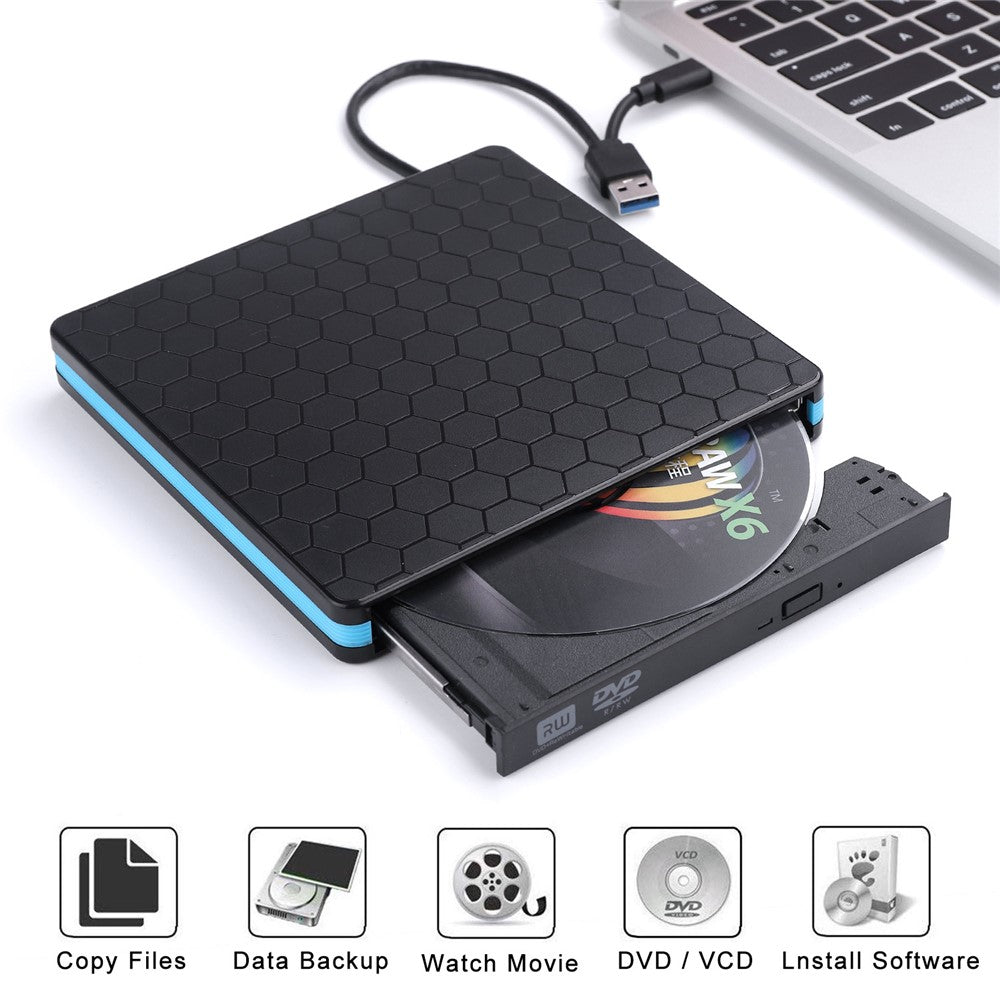 External CD DVD Drive Burner Player to USB 3.0 Type-C Portable Slim DVD/CD ROM RW Rewriter/Writer/Reader