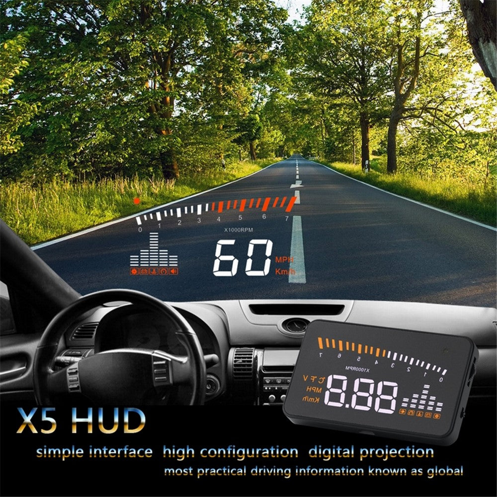 X5 3.0-inch Automatic OBD II Universal Car HUD Fuel icon Head Up Display LED Screen