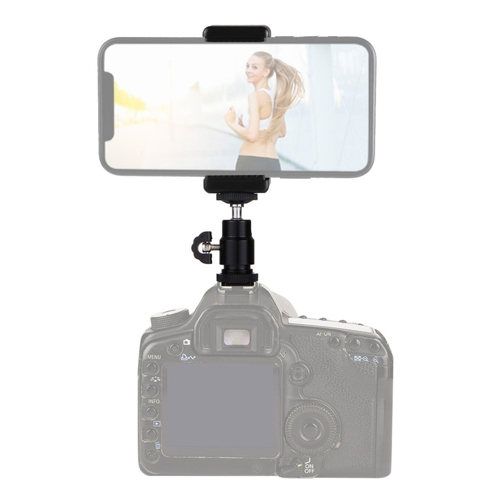 PULUZ PU214 1/4 inch Hot Shoe Tripod Head + Tripod Stand Clamp for Smartphones, Clamp Width: 6-7.6cm