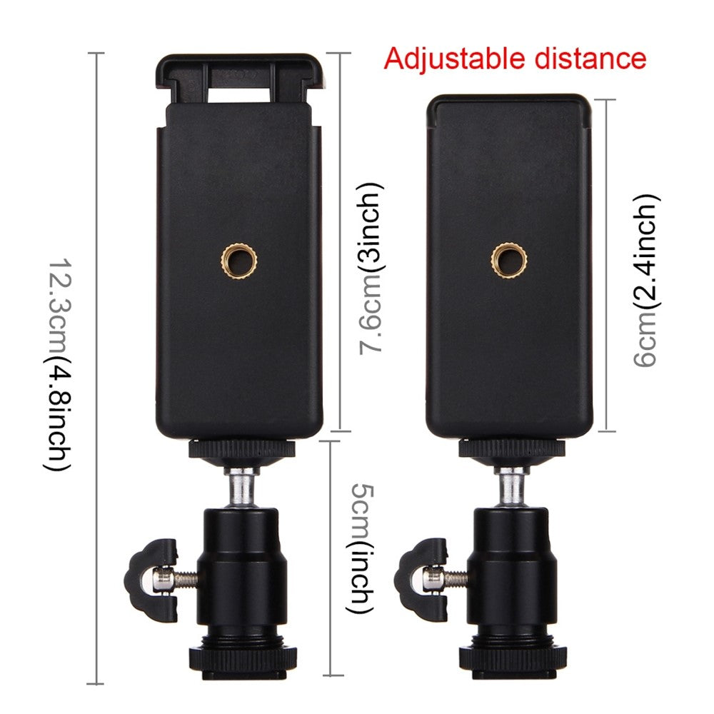 PULUZ PU214 1/4 inch Hot Shoe Tripod Head + Tripod Stand Clamp for Smartphones, Clamp Width: 6-7.6cm