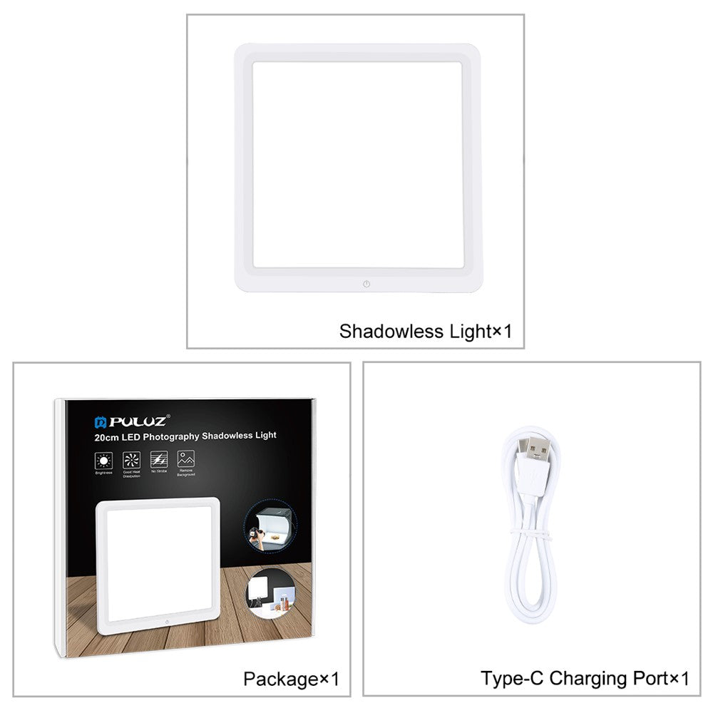 PULUZ PU5136 LED Skyggeløs Fotolys Fotostudie Softbox Bundlys til 20CM Lyskasse