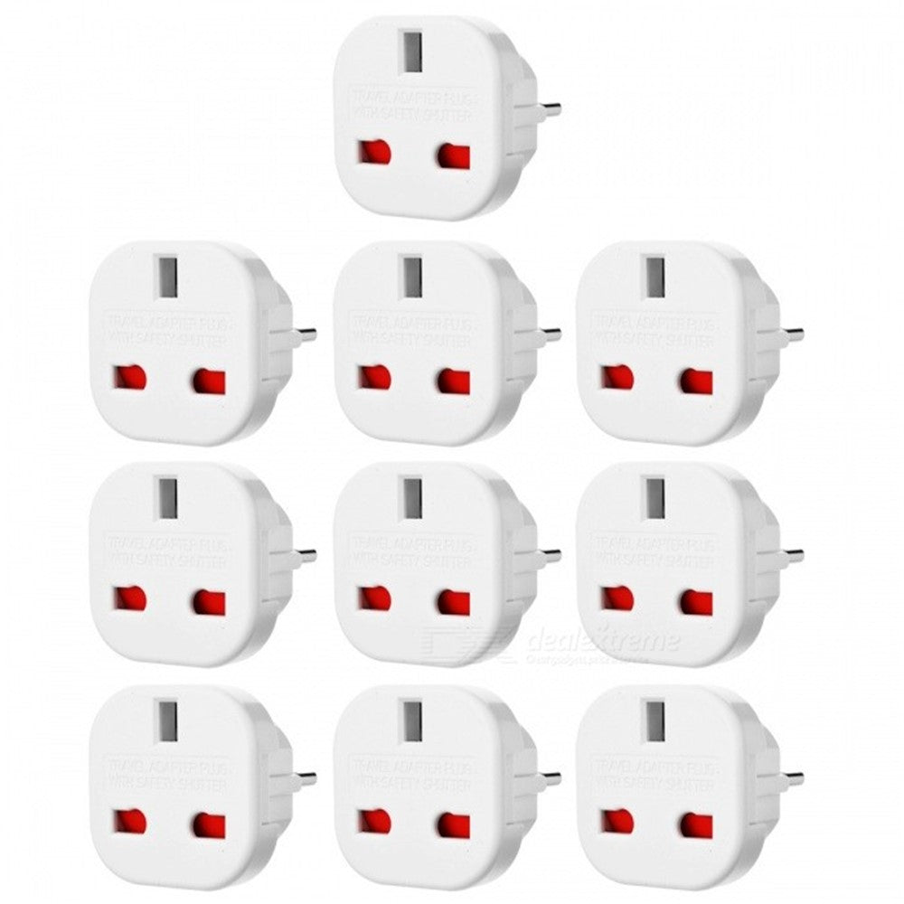 10Pcs / Set UK to EU AC Power Travel Plug Adapter Socket Converters
