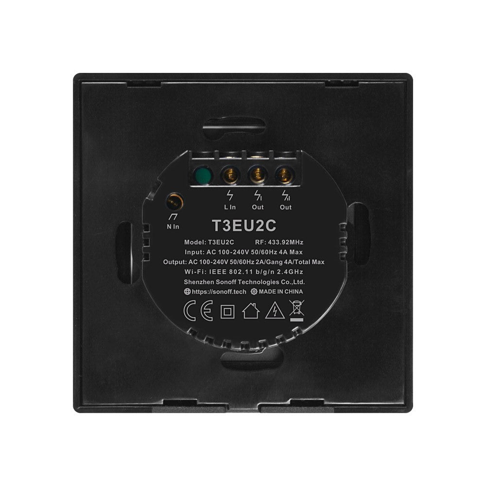 SONOFF T3EU2C-TX 86 WiFi Smart Switch APP RF433 Remote Control for Alexa Google Home EU Plug
