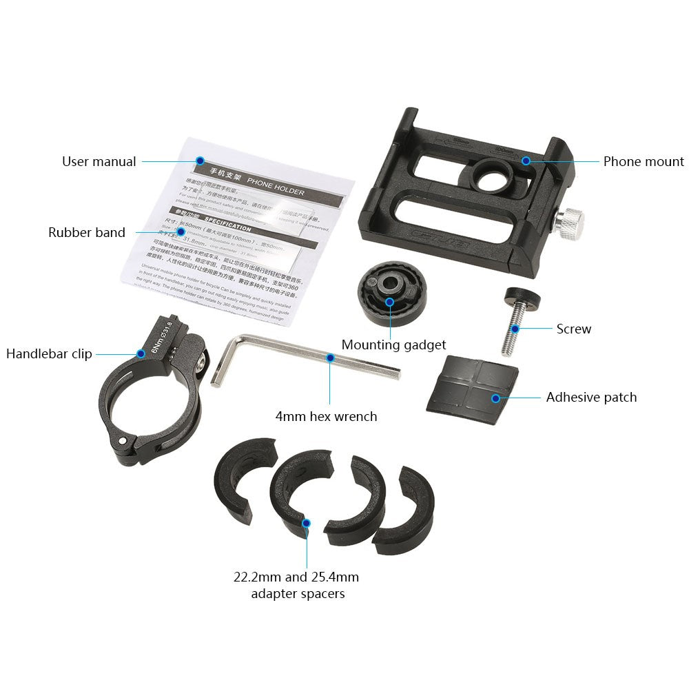 GUB Plus 3 Bicycle Phone Holder Mount 360 Degree Rotating Handlebar Clip Stand Width: 60~100mm