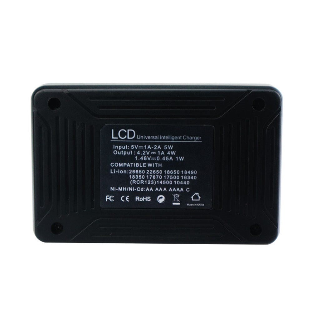 YS-1 universel Ni-MH Ni-Cd A AA AAA AAAA C-batterioplader til 26650/22650/20700/21700/18650/18490/18350/17670/17500/16340(RCR123)/14500/10440-batterier med LCD-skærm