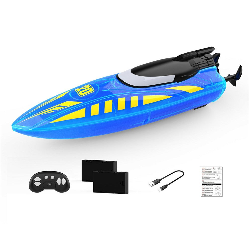 V777 2.4G Remote Control Stunt Boat Toy with 2 Batteries High Speed Electric RC Boat with RGB LED Light for Children