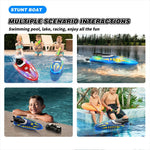 V777 2.4G Remote Control Stunt Boat Toy with 2 Batteries High Speed Electric RC Boat with RGB LED Light for Children