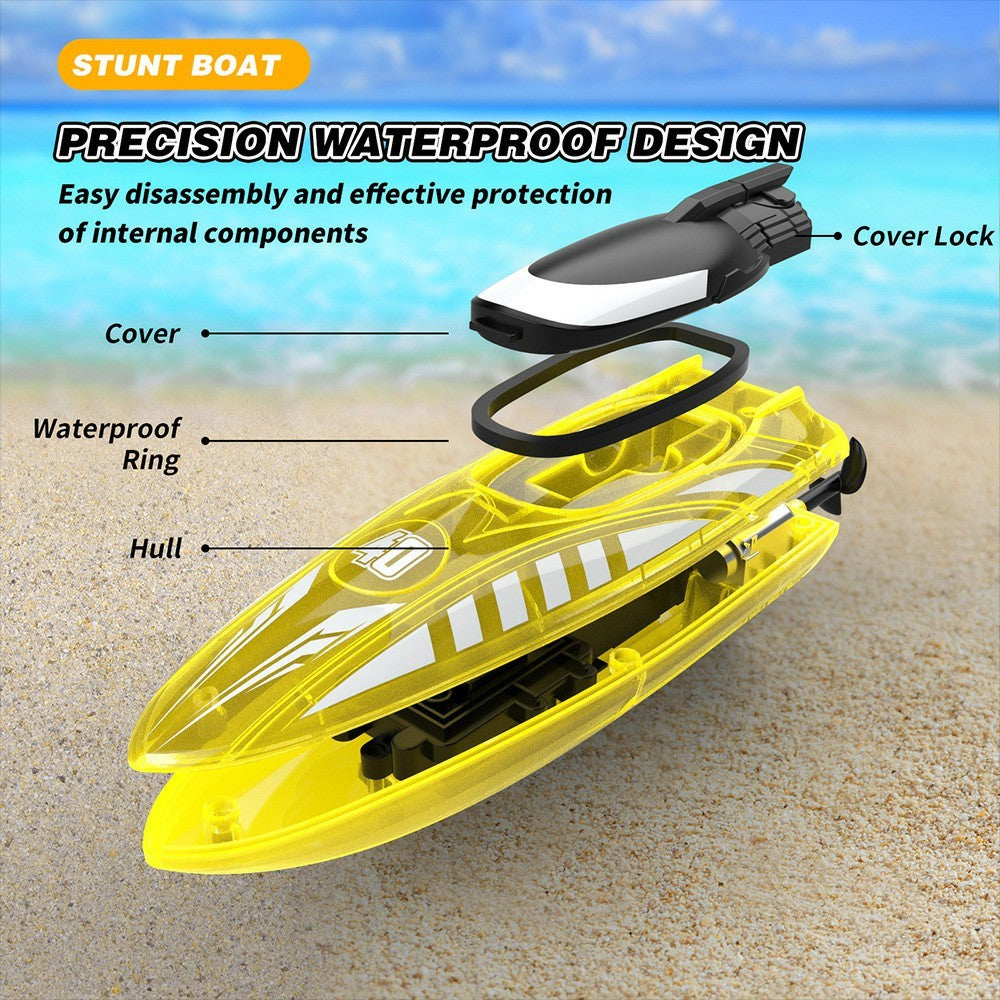 V777 2.4G Remote Control Stunt Boat Toy with 2 Batteries High Speed Electric RC Boat with RGB LED Light for Children