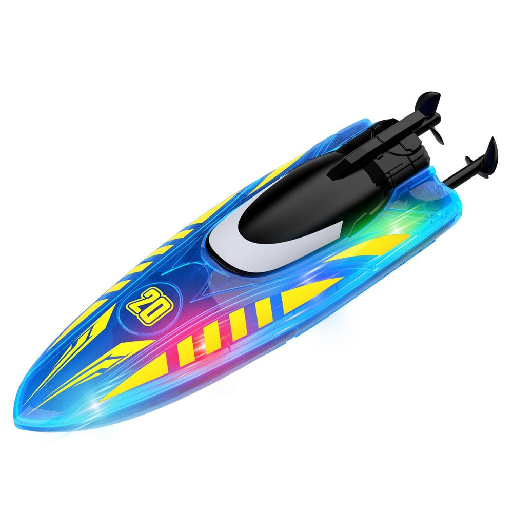 V777 2.4G Remote Control Stunt Boat Toy with 2 Batteries High Speed Electric RC Boat with RGB LED Light for Children