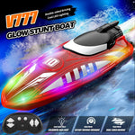 V777 2.4G Remote Control Stunt Boat Toy with 2 Batteries High Speed Electric RC Boat with RGB LED Light for Children