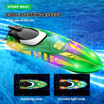 V777 2.4G Remote Control Stunt Boat Toy with 2 Batteries High Speed Electric RC Boat with RGB LED Light for Children