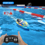 V777 2.4G Remote Control Stunt Boat Toy with 2 Batteries High Speed Electric RC Boat with RGB LED Light for Children