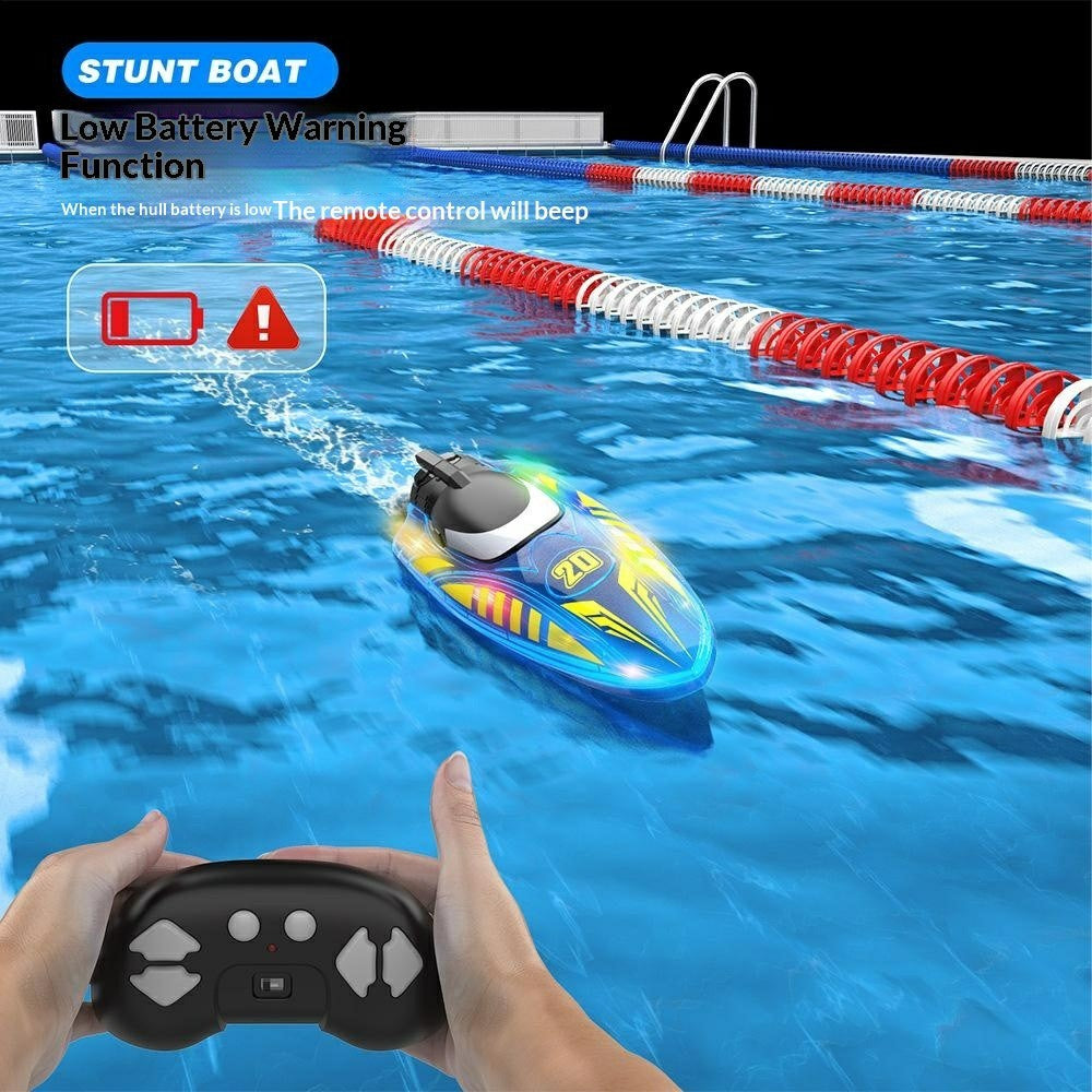 V777 2.4G Remote Control Stunt Boat Toy with 2 Batteries High Speed Electric RC Boat with RGB LED Light for Children
