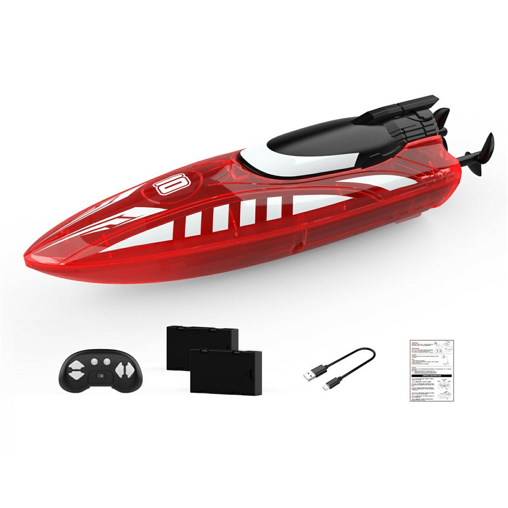 V777 2.4G Remote Control Stunt Boat Toy with 2 Batteries High Speed Electric RC Boat with RGB LED Light for Children