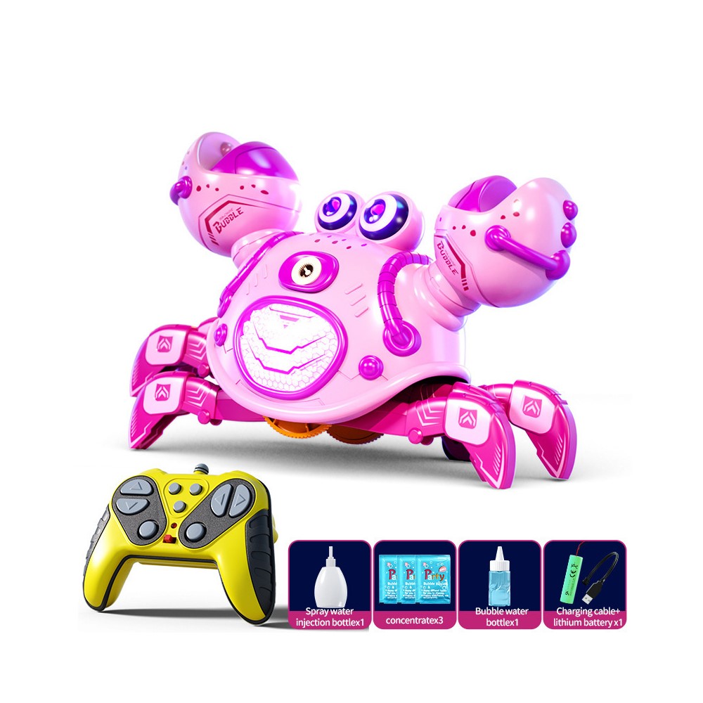 Q227 Remote Control Mecha Crab Robot 2.4G Spray Bubble RC Toy 360° Rotation LED Lights Music for Kids