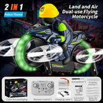 H141 2 in 1 Flying Motorbike RC Toy Land Air Dual Mode 7-Color LED Lights 2.4G Remote Control Motorcycle Toy