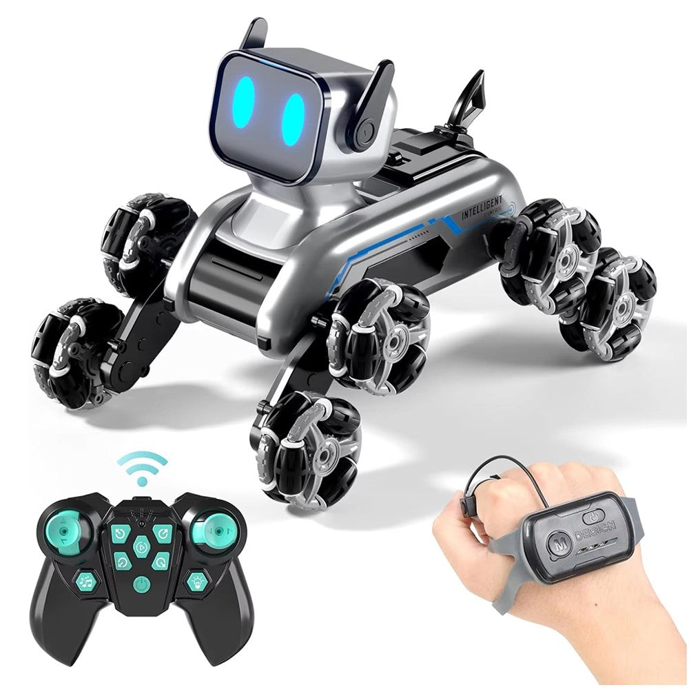 8-Wheel Stunt Robot Dog with LED Light and Music Spray Drift Remote Control Dog Toy for Kids