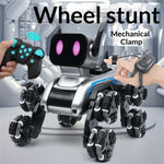 8-Wheel Stunt Robot Dog with LED Light and Music Spray Drift Remote Control Dog Toy for Kids
