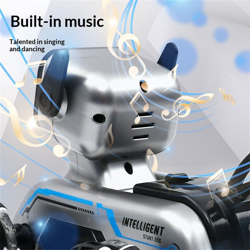 8-Wheel Stunt Robot Dog with LED Light and Music Spray Drift Remote Control Dog Toy for Kids