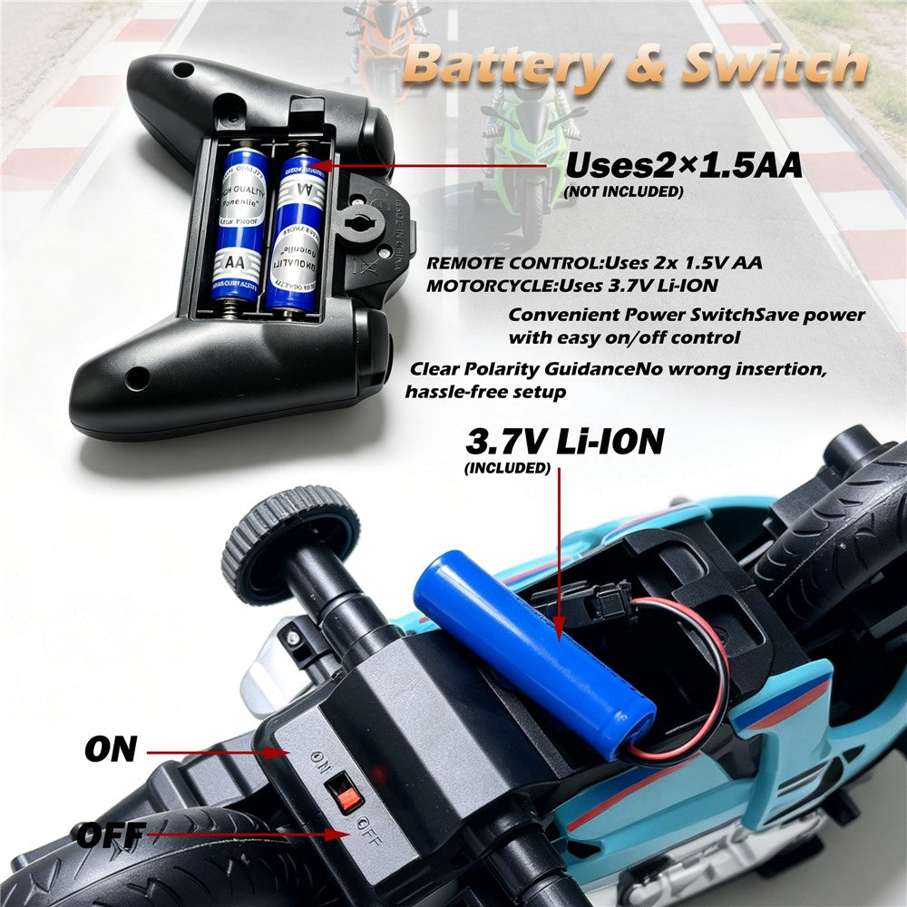 UJ99-MT05 1 / 8 Scale RC Motorcycle 2.4G Remote Control Motorbike RC Toy with LED Light Sound for Kids