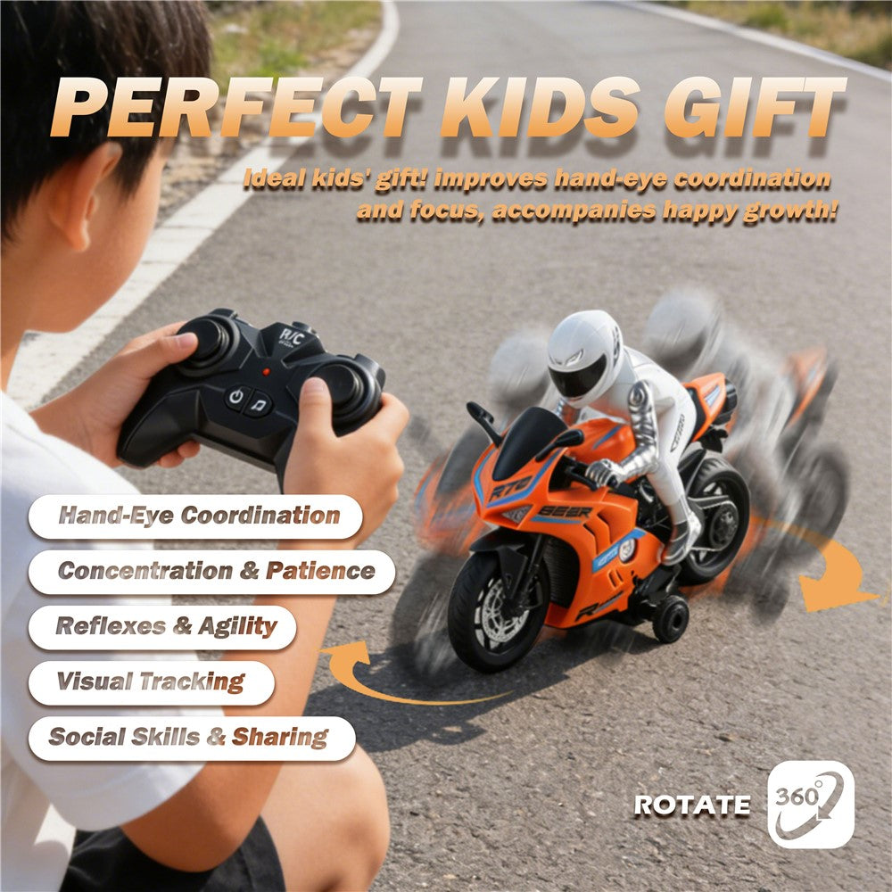 UJ99-MT06 1:8 Scale RC Motorcycle 2.4GHz Remote Control 360° Rotate LED Lights Sound Motorbike RC Toy for Kids
