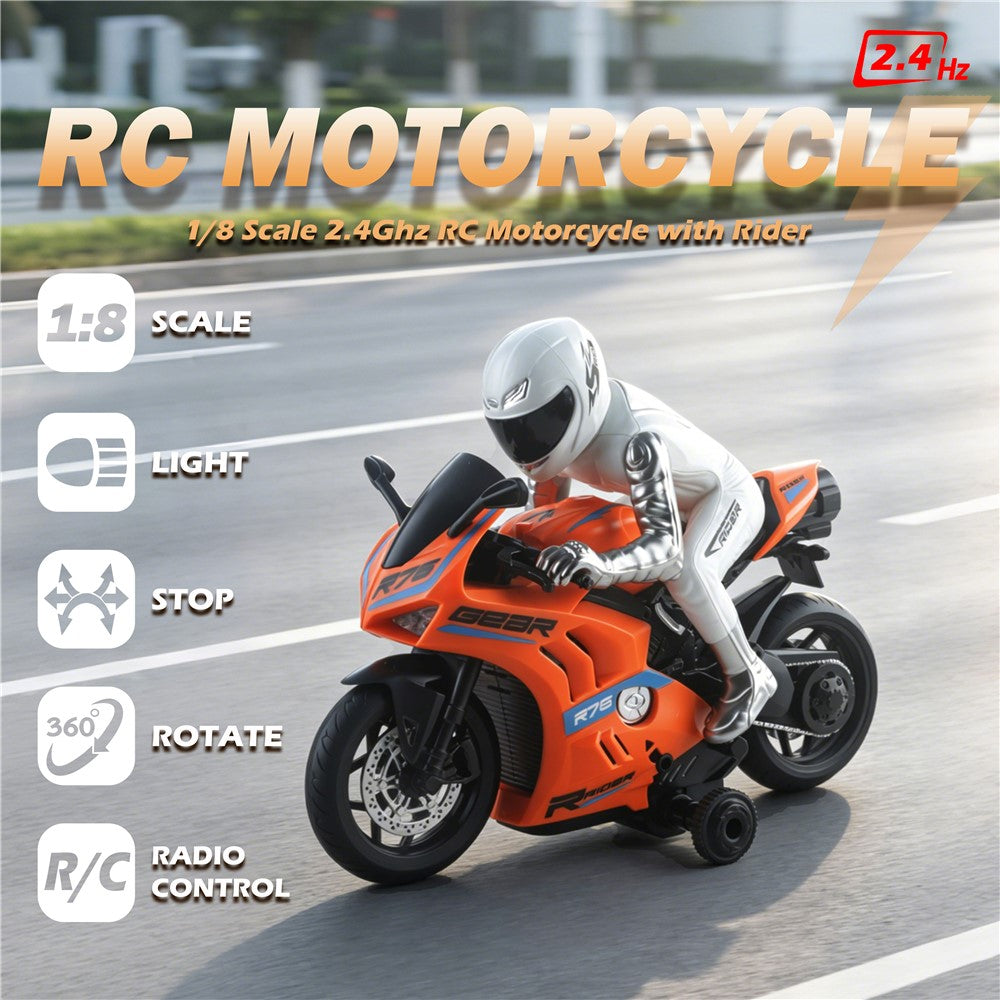 UJ99-MT06 1:8 Scale RC Motorcycle 2.4GHz Remote Control 360° Rotate LED Lights Sound Motorbike RC Toy for Kids