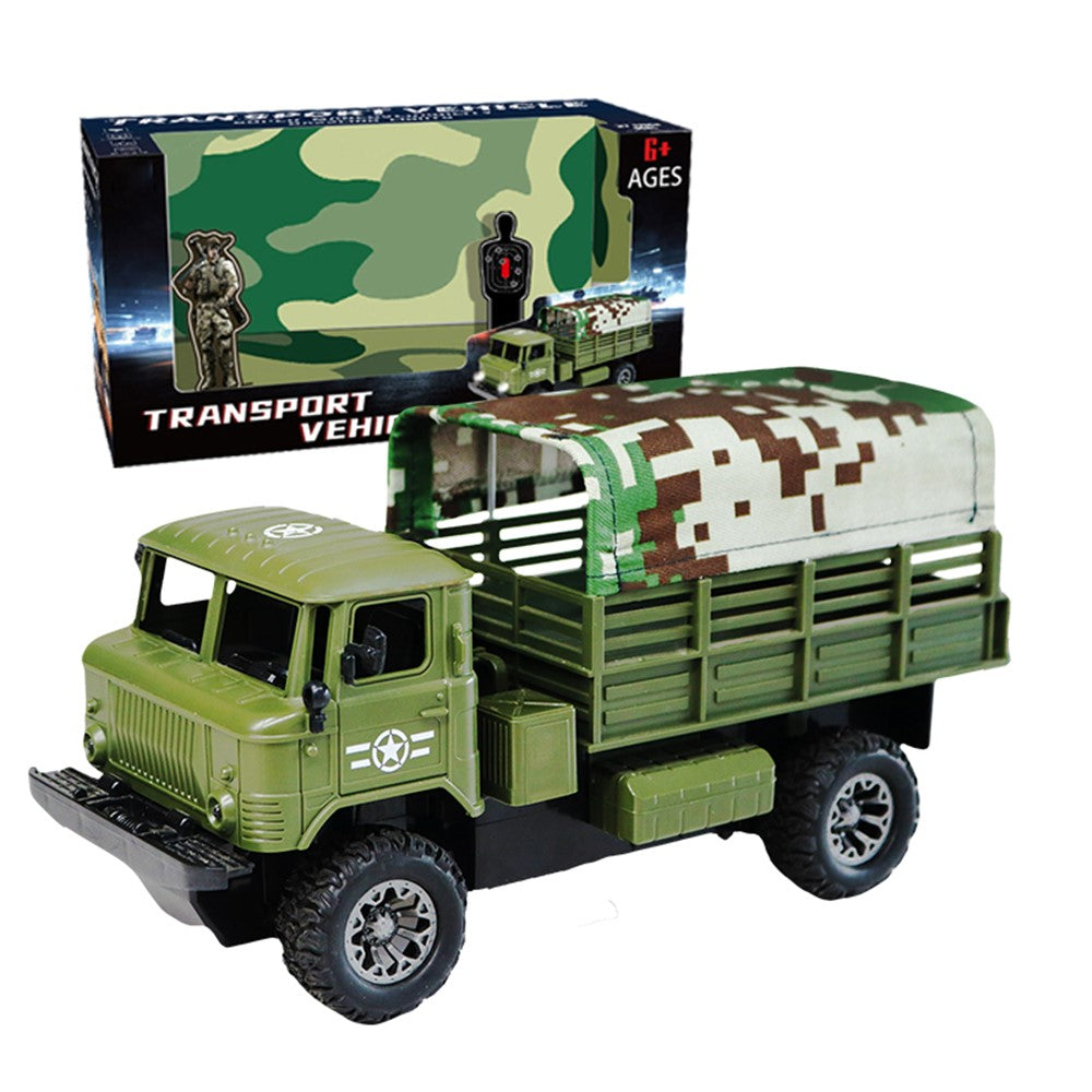 Fyrkanalig fjärrstyrd lastbilsmodellleksaker simulering elbil leksaks militär RC transportfordon