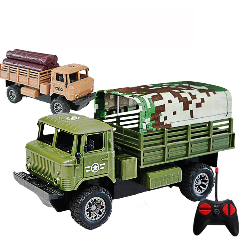 Fyrkanalig fjärrstyrd lastbilsmodellleksaker simulering elbil leksaks militär RC transportfordon