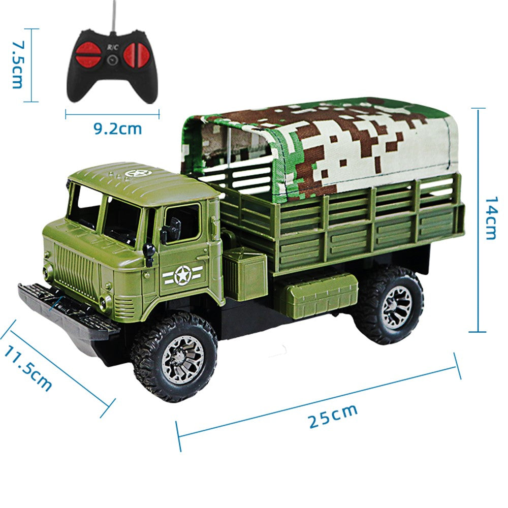 Fyrkanalig fjärrstyrd lastbilsmodellleksaker simulering elbil leksaks militär RC transportfordon