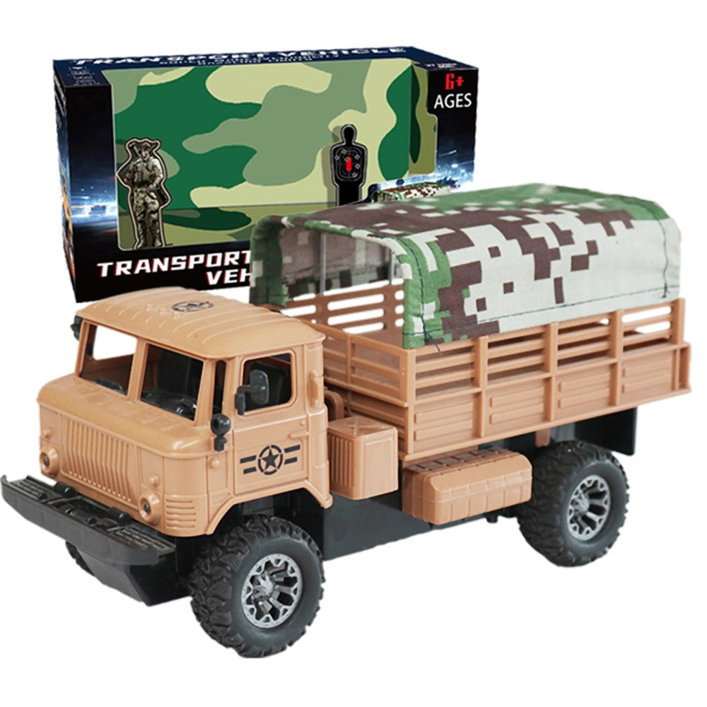 Fyrkanalig fjärrstyrd lastbilsmodellleksaker simulering elbil leksaks militär RC transportfordon