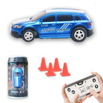 QT666 Mini 1:64 Drink Can Design RC Car with Remote Controller Road Blocks Drift Racing Car Toy Children Boys Gift