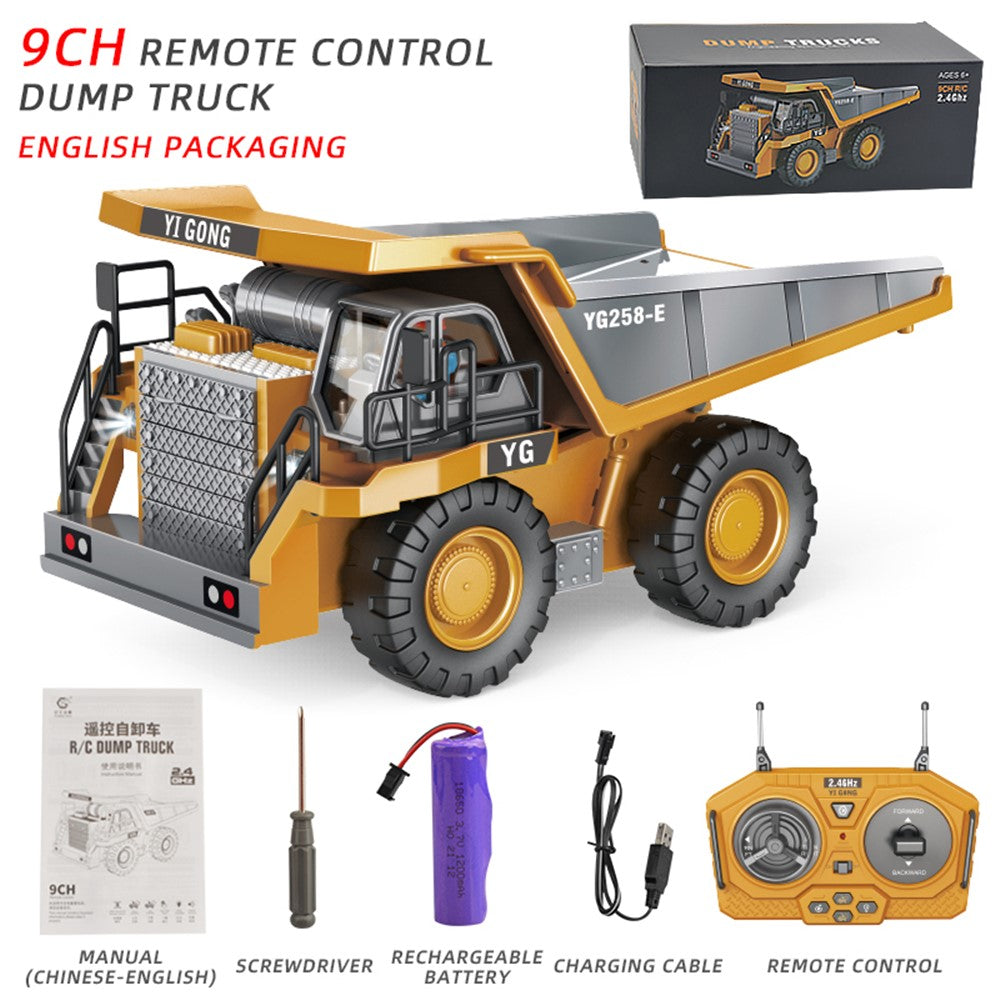 BC1043 1/24 legeringsdumper, 9-kanals 2.4G RC-anlægsbil, lastbil-legetøj til børn