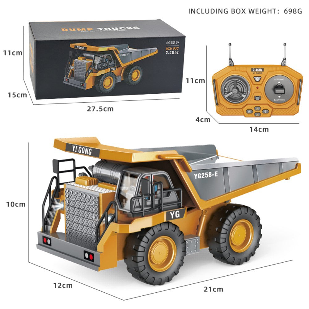 BC1043 1/24 legeringsdumper, 9-kanals 2.4G RC-anlægsbil, lastbil-legetøj til børn