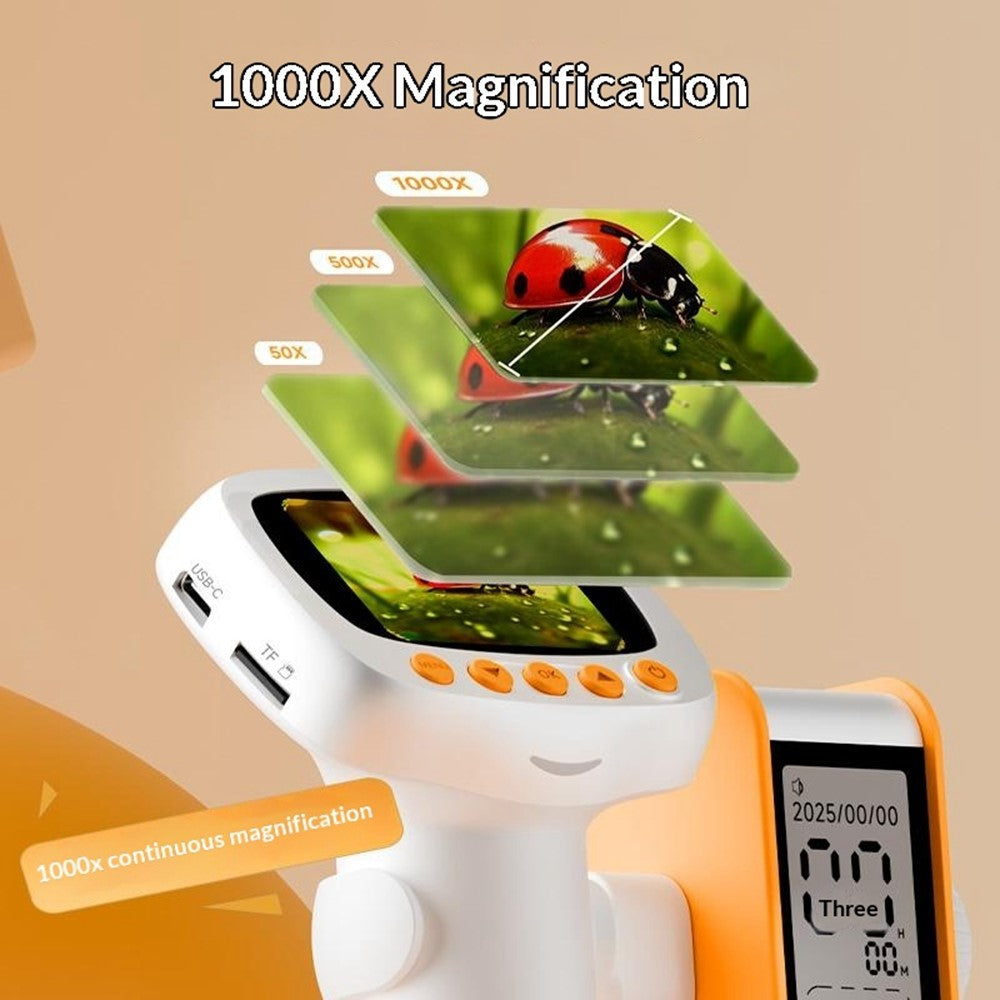 CM5 2 inch Screen Electronic Microscope 1000X HD Digital Microscope Height Adjustable with Alarm Clock and Photo Function