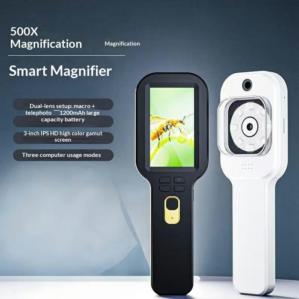 V8 500X Handheld Digital Magnifier 3 inch IPS HD Electronic Screen Magnifying Glass Support 4TB Memory Expansion for Appraisal Observation