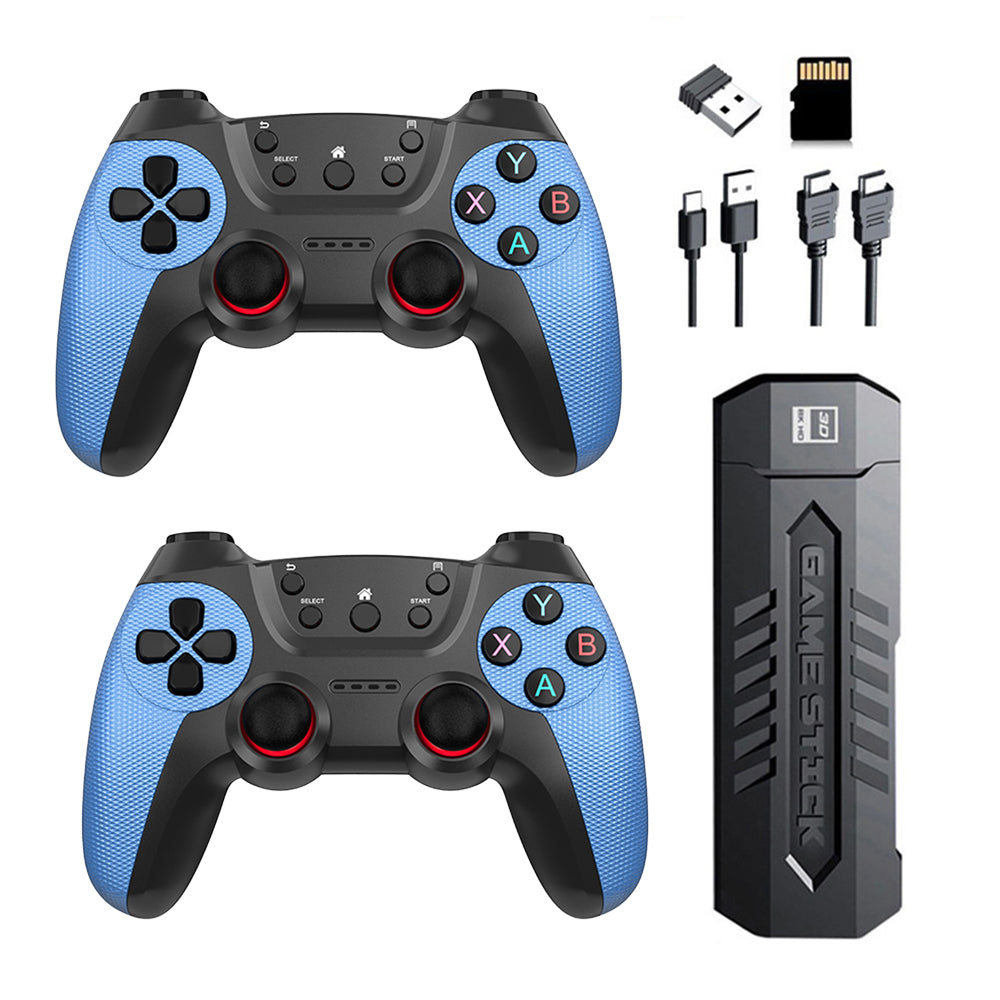 X2 Blue HD Gaming Console Trådløst TV-spilsystem til hjemmeunderholdning for to spillere, med 64 GB TF-kort