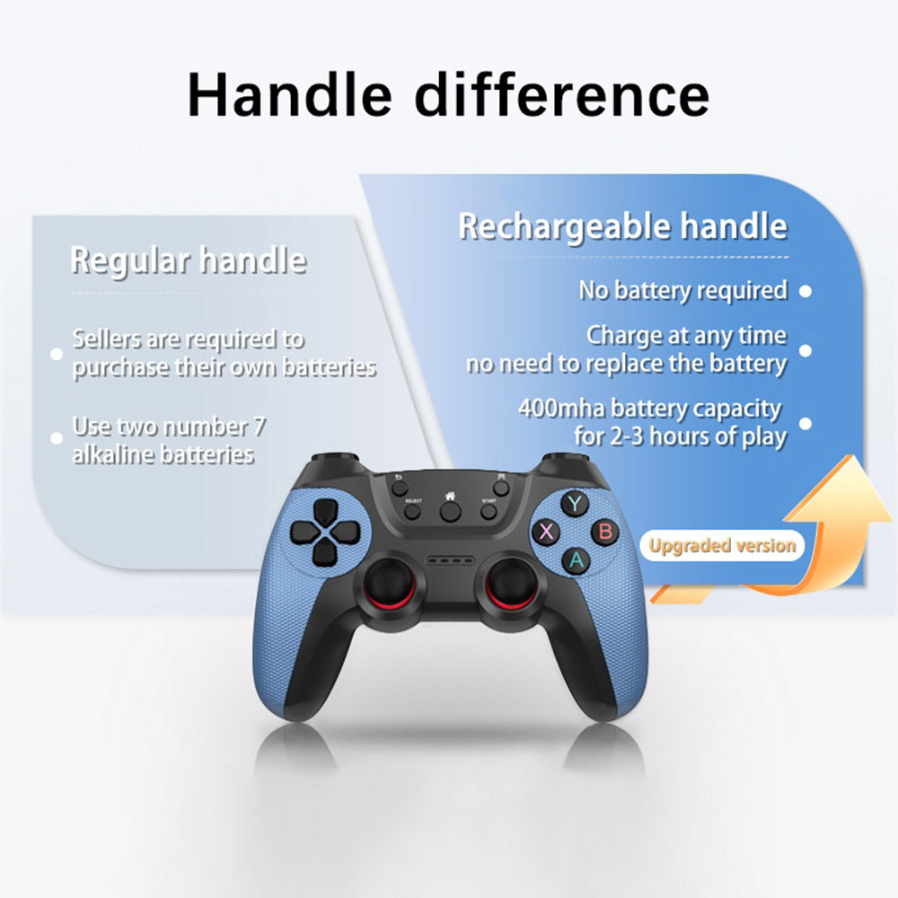 X2 Blue HD Gaming Console Trådløst TV-spilsystem til hjemmeunderholdning for to spillere, med 64 GB TF-kort