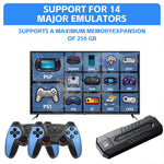 X2 Blue HD Gaming Console Trådløst TV-spilsystem til hjemmeunderholdning for to spillere, med 64 GB TF-kort