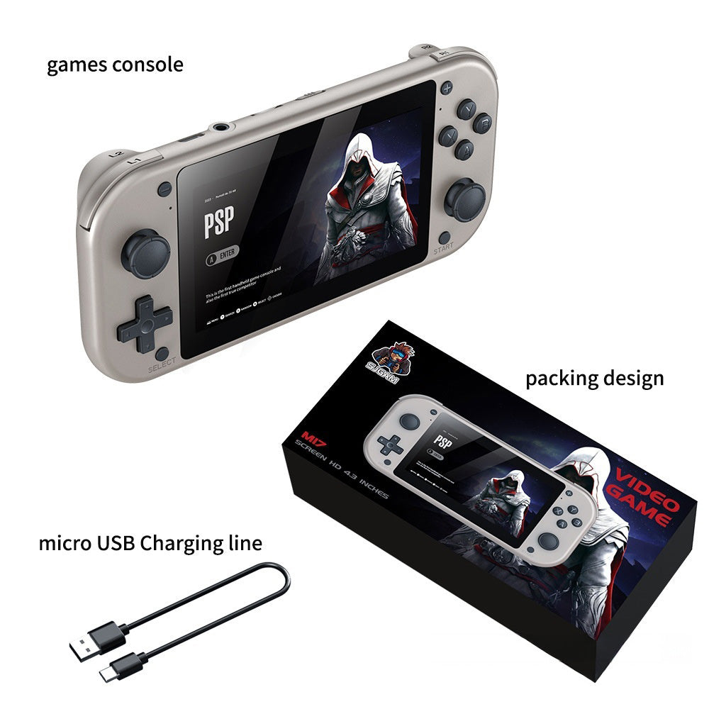 M17 4.3 Inch HD Screen Handheld Video Game Console 20000+ Games Portable Retro Gamepad, with 64GB TF Card