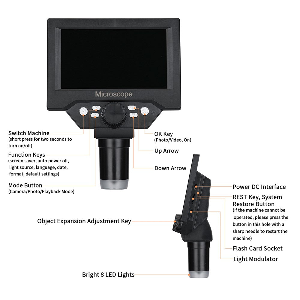 G5 1000X Magnification Zoom 5.5 Inch Digital Microscope 1080P 10 Megapixels HD Microscope