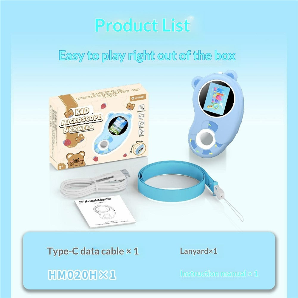 HM020H Kids Digital Microscope 2.0 Inch Screen 6 LED Lights Handheld Magnifier Educational Toy for STEM Learning