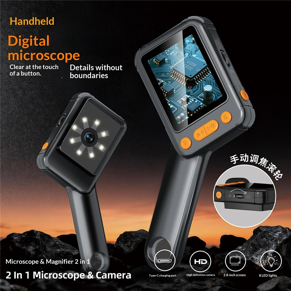 HM028B 2.8in Digital Microscope 8 LED Adjustable Camera Video Handheld Magnifier for Kids Electronic Repair