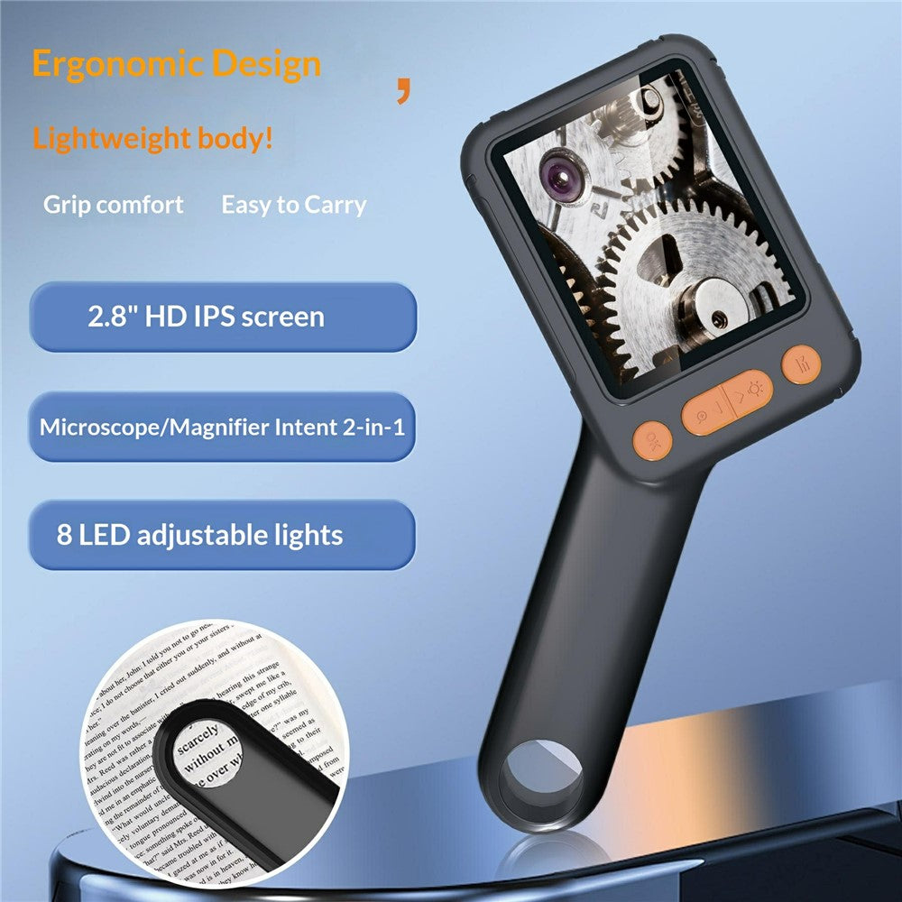 HM028B 2.8in Digital Microscope 8 LED Adjustable Camera Video Handheld Magnifier for Kids Electronic Repair