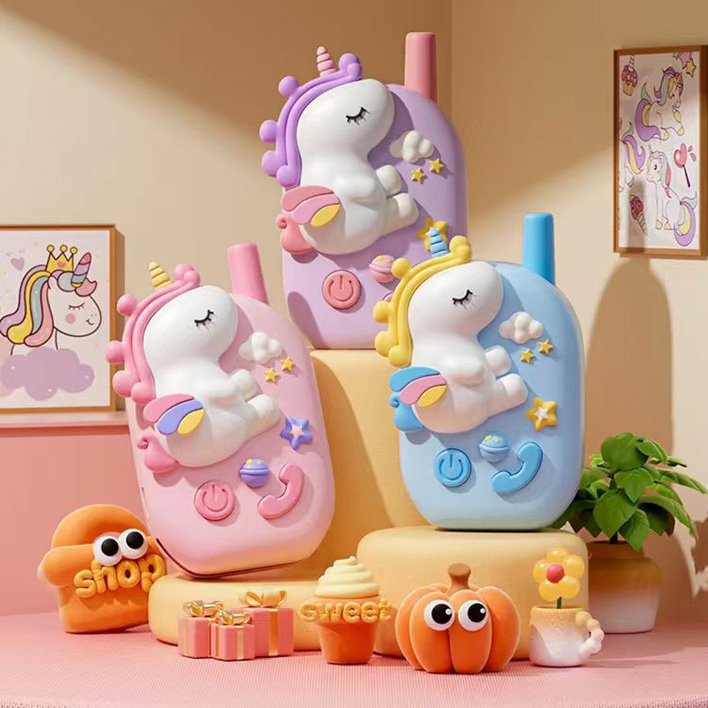 M9 2Pcs / Set Kids Walkie Talkies Cartoon Unicorn Intercom Toy HD Call 1KM Range for Children Gift
