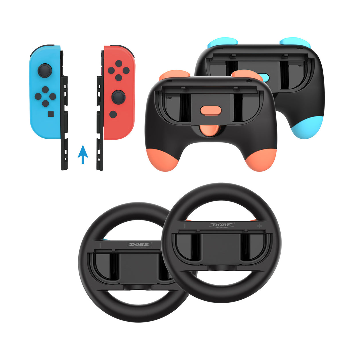 DOBE FOMIS ELECTRONICS TNS-5110S Steering Wheel and Grip Handles Set for Nintendo Switch / Switch 2 Controller Protective Case